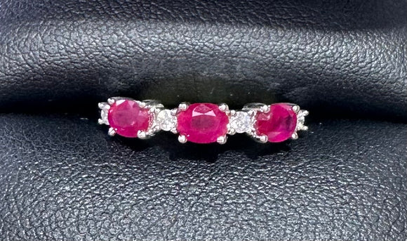 14k White Gold Ring Ruby .70ct. Diamond .09ct.