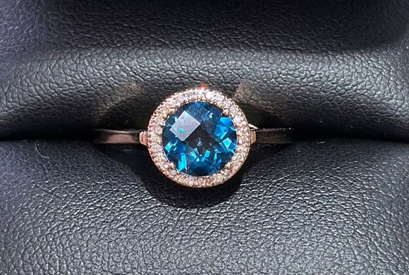 14k Yellow Gold Topaz Ring .08 Diamond