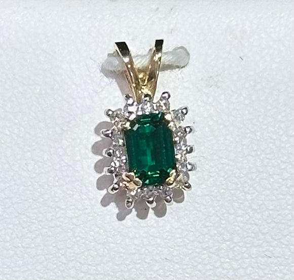14k Yellow Gold .58ct CR Emerald with .16ct Diamond Pendant