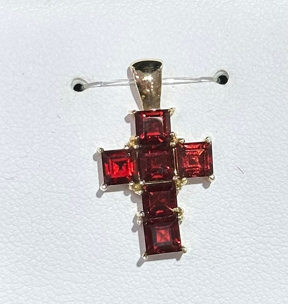 14k Yellow Gold Garnet Cross Pendant