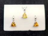 14k White Gold Citrine and Diamond Earring and Pendant Set